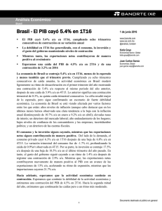 06/01/2016 Brasil: El PIB cayó 5.4% en 1T16.