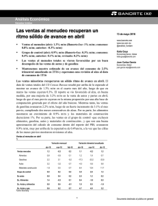 05/13/2016 EEUU: Las ventas al menudeo recuperan un ritmo sólido de avance en abril.