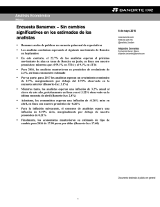 05/06/2016 MEXICO: Encuesta Banamex  Sin cambios significativos en los estimados de los analistas.