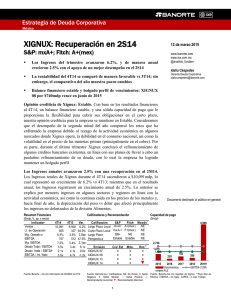 XIGNUX: Recuperación en 2S14 S&amp;P: mxA+; Fitch: A+(mex)