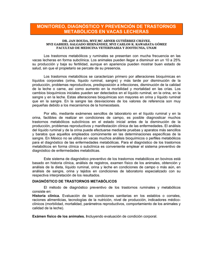 Monitoreo Diagn Stico Y Prevenci N De Transtornos Metab Licos En Vacas 