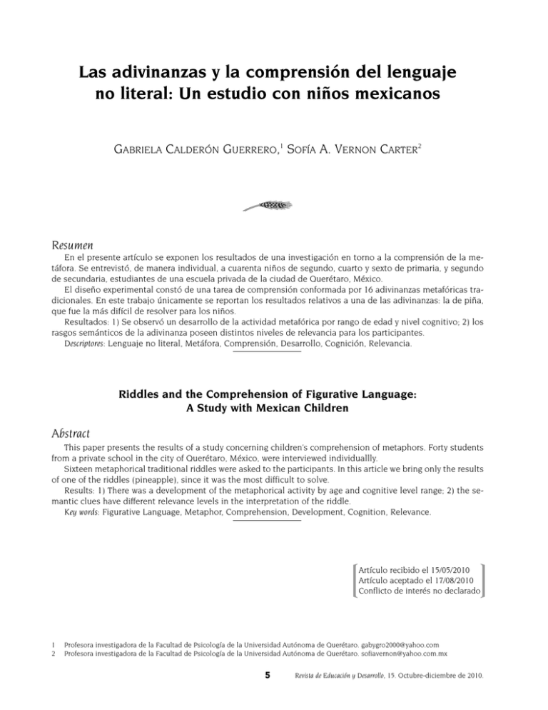 Las Adivinanzas Y La Comprensi N Del Lenguaje No Literal: Un Estudio ...