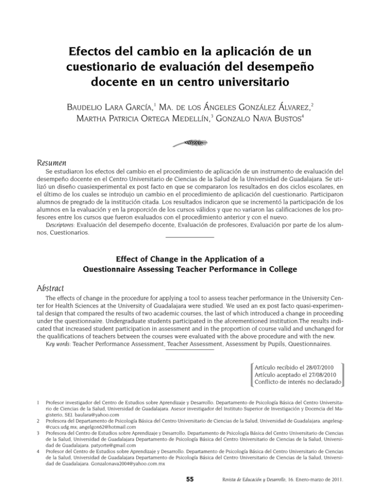 Efectos Del Cambio En La Aplicaci N De Un Cuestionario De Evaluaci N ...