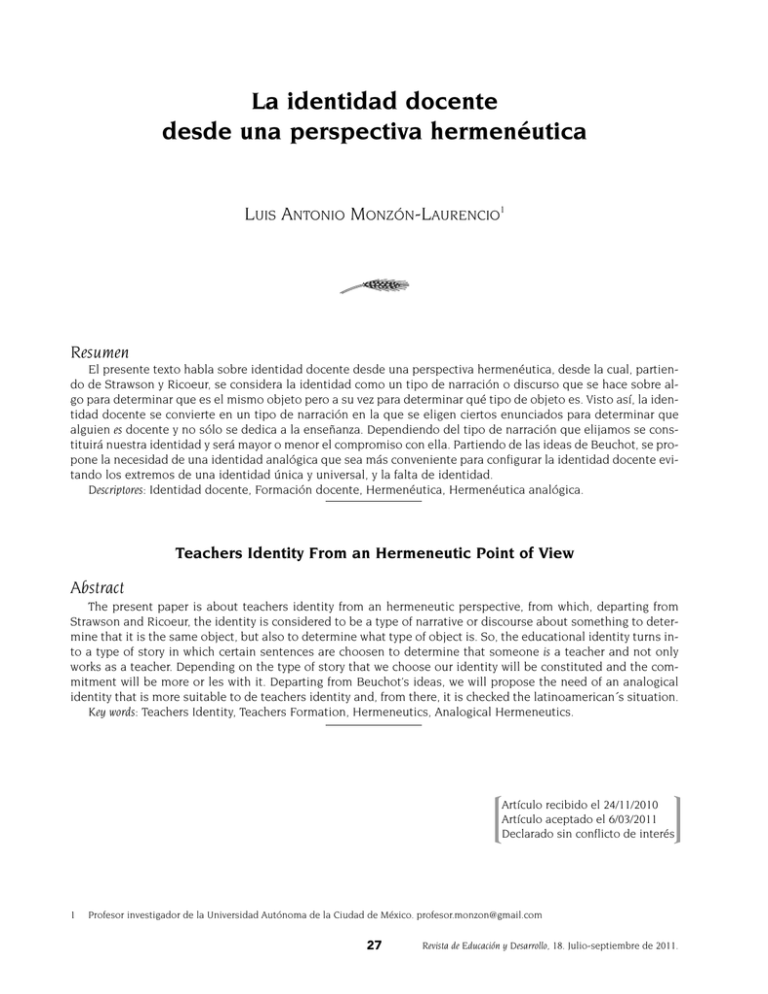 La Identidad Docente Desde Una Perspectiva Hermen Utica