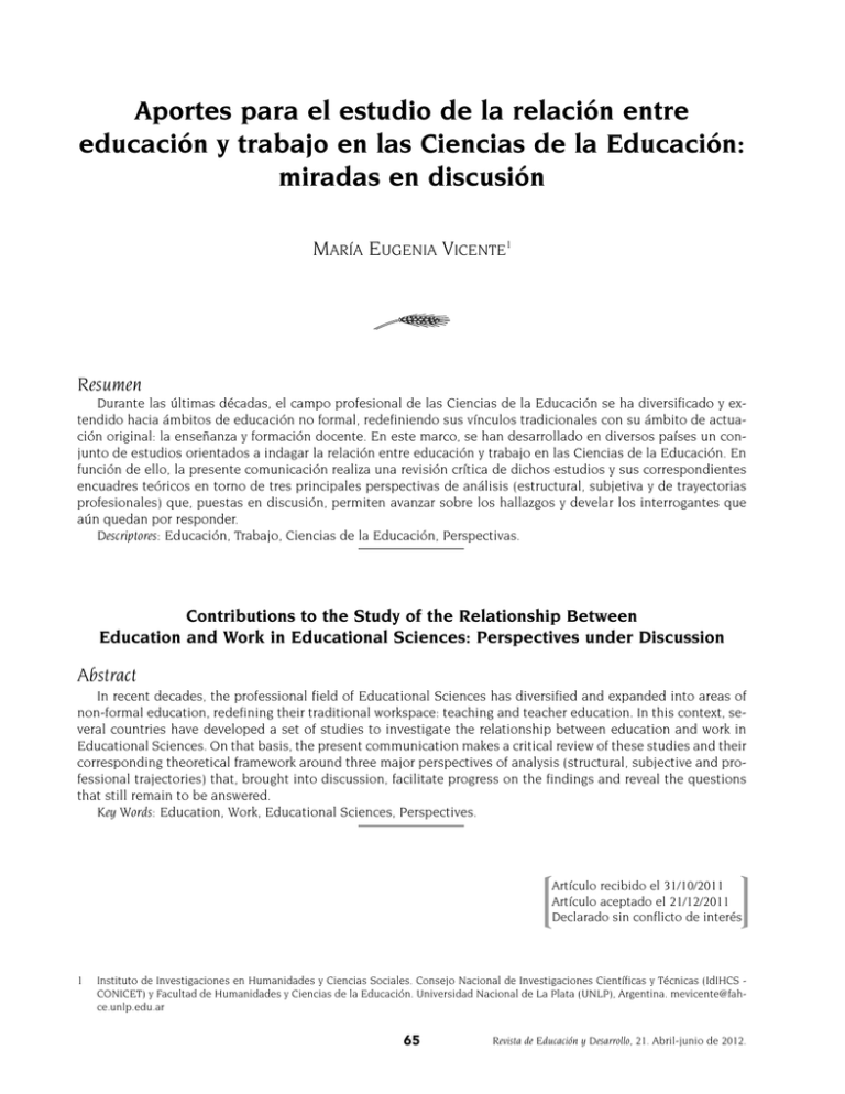 Aportes Para El Estudio De La Relaci N Entre Educaci N Y Trabajo En Las ...