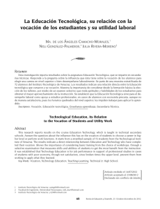 La Educaci n Tecnol gica, su relaci n con la vocaci n de los estudiantes y su utilidad laboral [ Technological Education, its Relation to the Vocation of Students and Utility Work ]