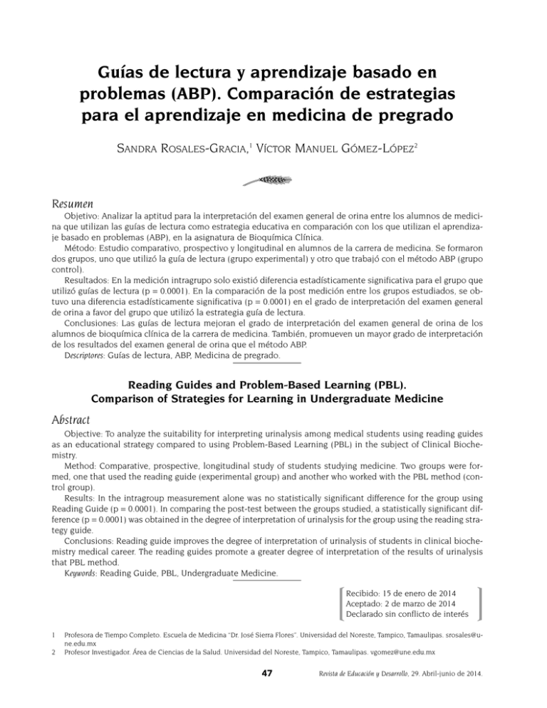 Gu As De Lectura Y Aprendizaje Basado En Problemas (ABP). Comparaci N ...