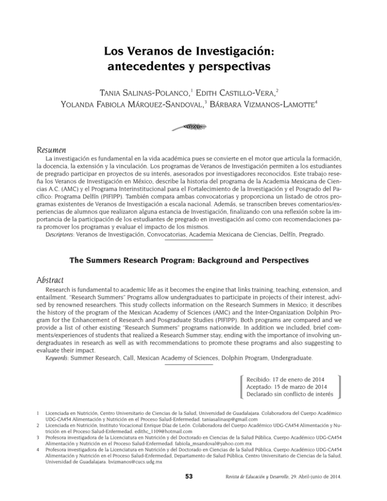 Los Veranos De Investigaci N: Antecedentes Y Perspectivas