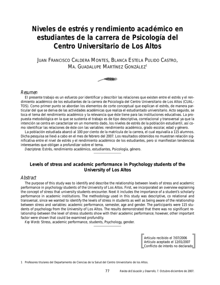 Niveles De Estr S Y Rendimiento Acad Mico En Estudiantes De La Carrera ...