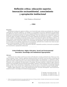 Reflexi n cr tica: educaci n superior, innovaci n socio ambiental, conocimiento y apropiaci n institucional [ Critical Reflection: Higher Education, Social and Environmental Innovation, Knowledge and Institutional Appropriation ]