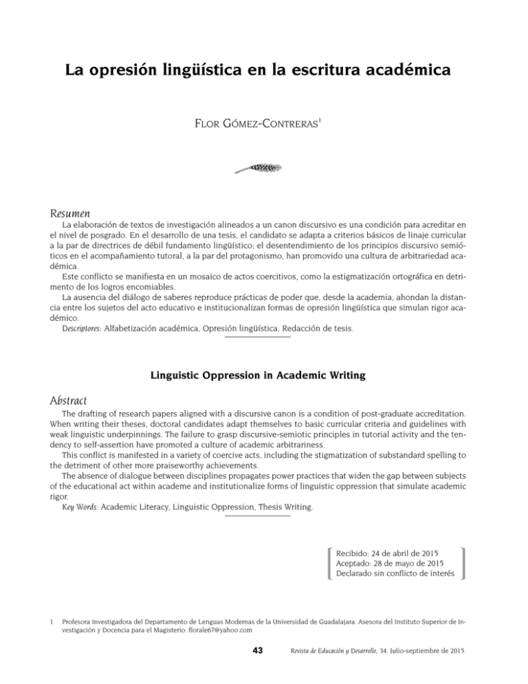 La Opresi N Ling Stica En La Escritura Acad Mica 