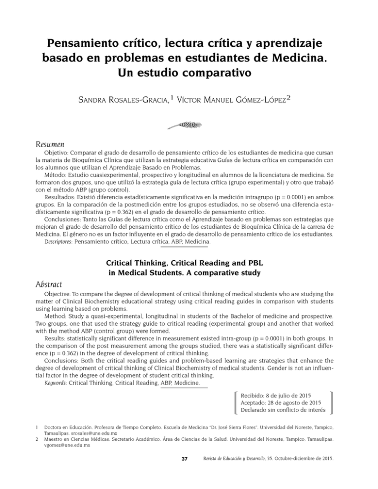 Pensamiento Cr Tico, Lectura Cr Tica Y Aprendizaje Basado En Problemas ...