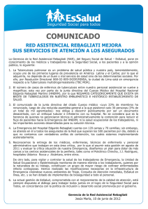 Red Asistencial Rebagliati mejora sus servicios de atención a los Asegurados  10 de junio de 2012.