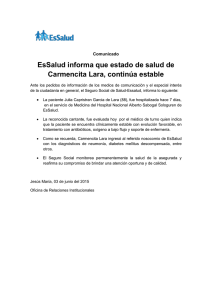 EsSalud informa que estado de salud de Carmencita Lara, continúa estable   03/06/2015