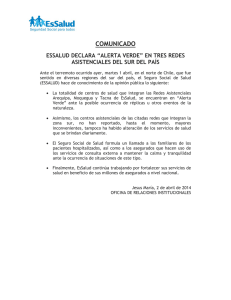 EsSalud declara “Alerta Verde” en tres Redes Asistenciales del Sur del País