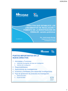 Presentación Directiva Lineamientos de investigación EsSalud-Dra. Acosta