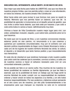 Discurso del Intendente Jorge Berti. 25 de Mayo de 2016.