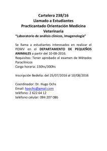 Cartelera 238/16 Llamado a Estudiantes Practicantado Orientación Medicina Veterinaria
