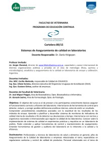   Cartelera 89/15 Sistemas de Aseguramiento de calidad en laboratorios FACULTAD DE VETERINARIA