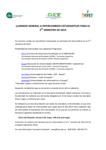 LLAMADO GENERAL A INTERCAMBIOS ESTUDIANTILES PARA EL 2 SEMESTRE DE 2014