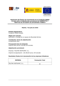 Descargar en PDF: Resolución Adjudicación Provisional del Órgano de Contratación para el suministro y montaje de un equipo de difusividad térmica