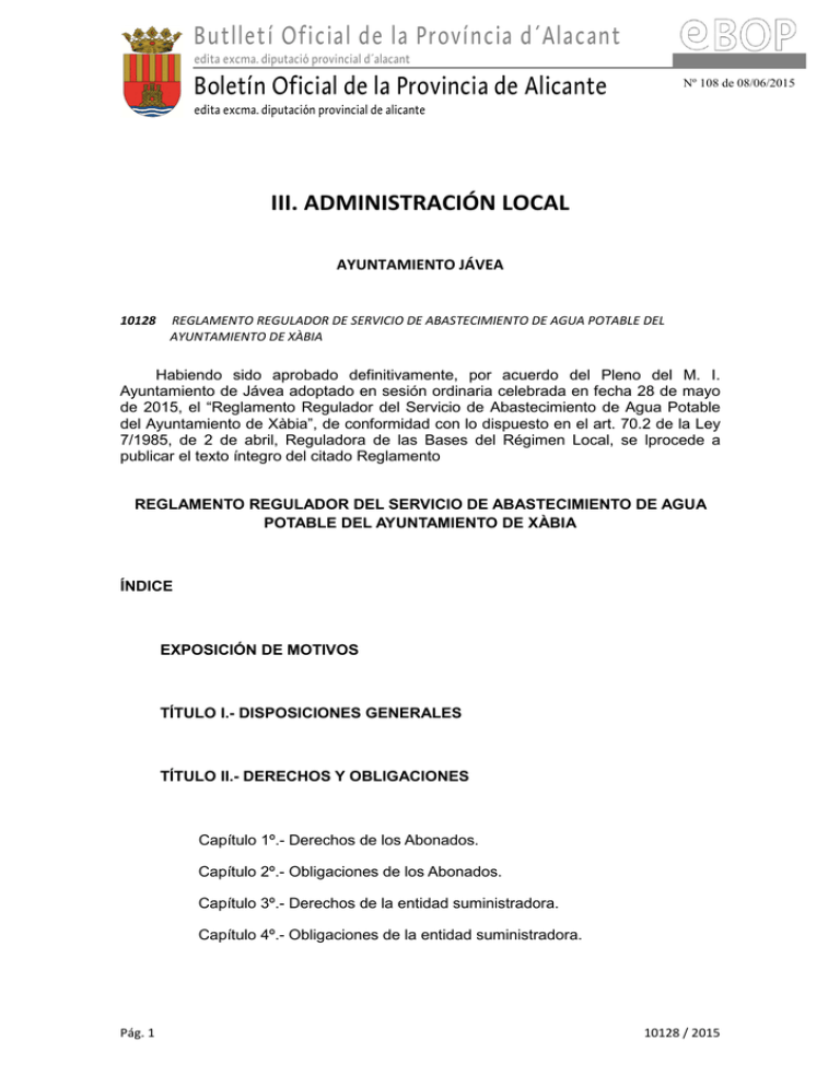 Reglamento Servicio Abastecimiento Agua 2015