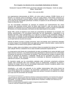 Declaración conjunta por los derechos de las comunidades Quilombolas