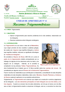 UNIDAD N°11 LAS RAZONES TRIGONOMETRICAS  21 DE NOV 2014