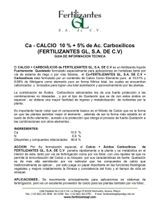 Ca - CALCIO  10 % + 5% de Ac.... (FERTILIZANTES GL, S.A. DE C.V)