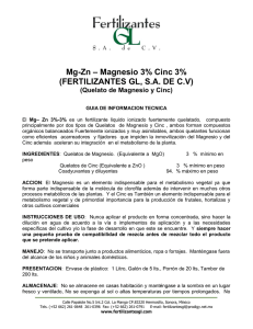 – Magnesio 3% Cinc 3% Mg-Zn (FERTILIZANTES GL, S.A. DE C.V)