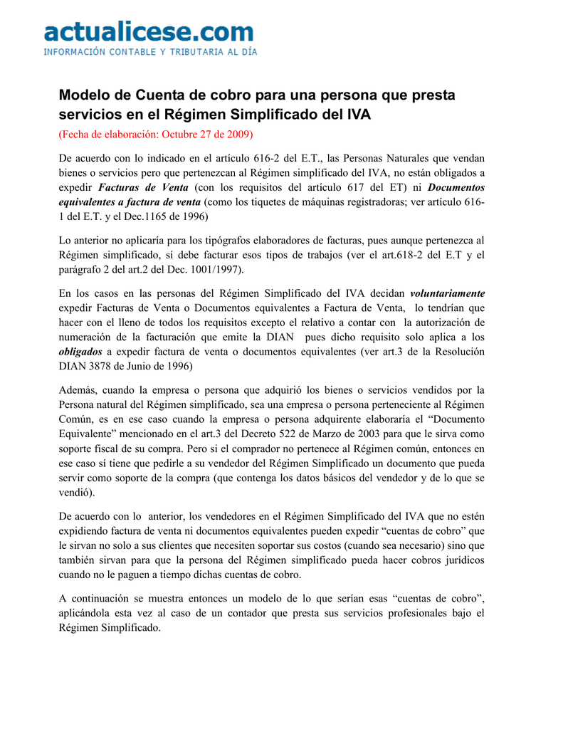 Regimen Simplificado Cuenta De Cobro