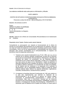 CARTA ABIERTA AL GOBERNADOR DE ANT.DE CEISOFROCOL EN.7 DE 2012