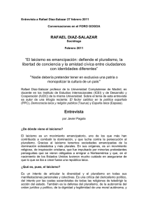 RAFAEL DIAZ-SALAZAR “El laicismo es emancipación: defiende el pluralismo, la