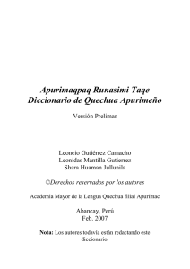 Apurimaqpaq Runasimi Taqe Diccionario de Quechua Apurimeño
