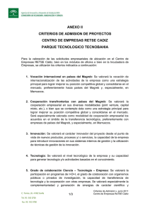 ANEXO II CRITERIOS DE ADMISION DE PROYECTOS CENTRO DE EMPRESAS RETSE CADIZ