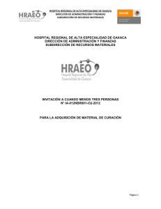 Invitación a cuando menos Tres Personas Núm.IA-012NBR001-132-2012 Para la Adquisición de "Material de curación".