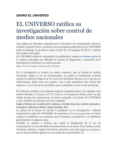 EL UNIVERSO ratifica su investigación sobre control de medios nacionales DIARIO EL UNIVERSO