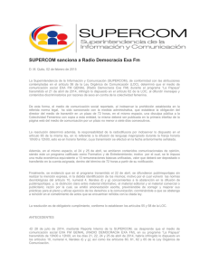 SUPERCOM sanciona a Radio Democracia Exa Fm