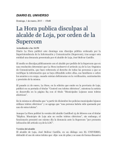 La Hora publica disculpas al Supercom DIARIO EL UNIVERSO
