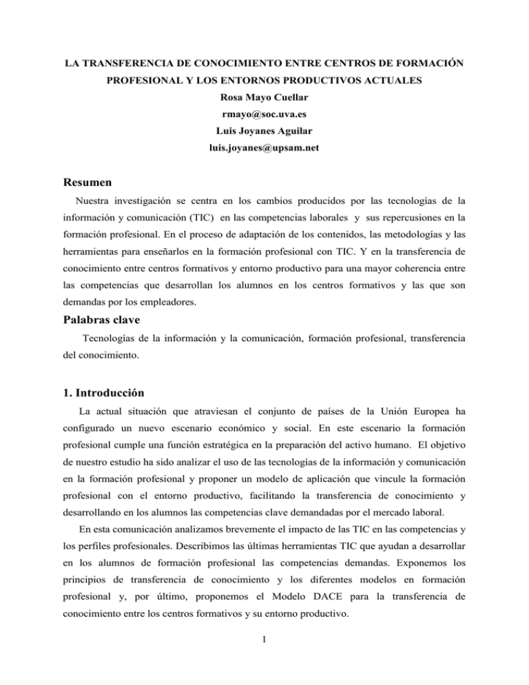 LA TRANSFERENCIA DE CONOCIMIENTO ENTRE CENTROS DE FORMACIÓN