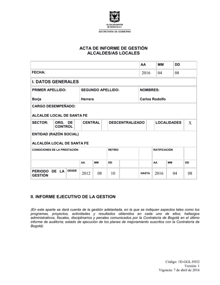 Acta entrega informe de gestión ALSF