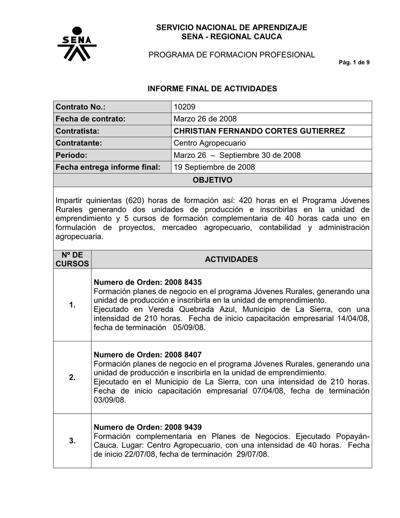 Modelo De Informe Final De Actividades 6534