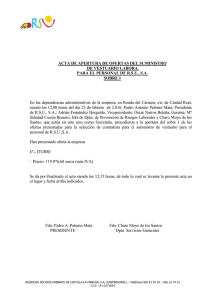 ACTA DE APERTURA DE OFERTAS DEL SUMINISTRO DE VESTUARIO LABORA.