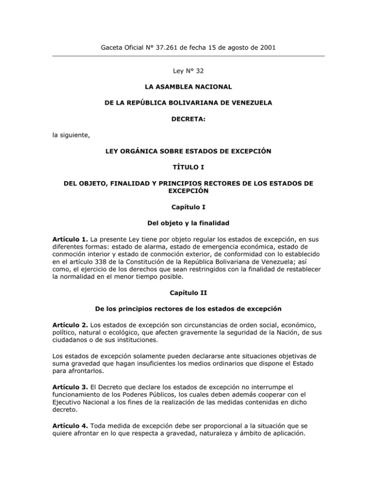 Ley Org nica Sobre Los Estados De Excepci n