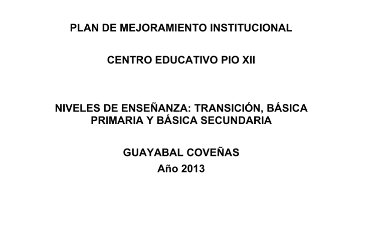 PLAN DE MEJORAMIENTO INSTITUCIONAL CENTRO EDUCATIVO PIO XII