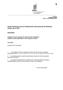 S Unión Particular para la Clasificación Internacional de Patentes Asamblea