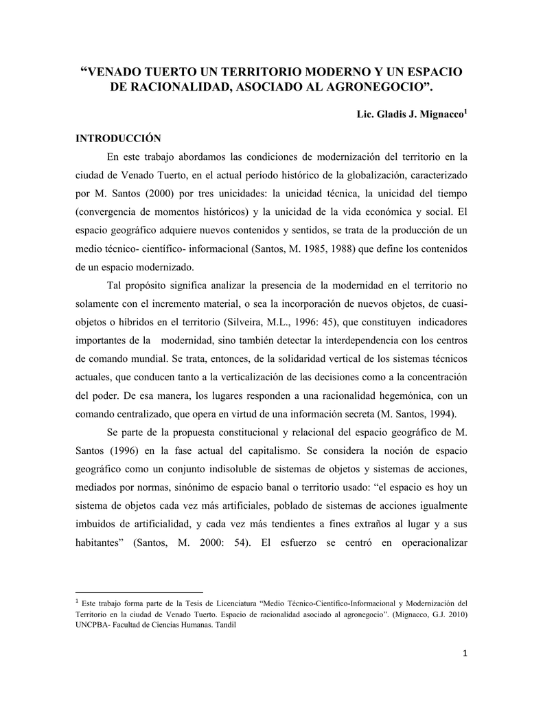 VENADO TUERTO UN TERRITORIO MODERNO Y UN ESPACIO