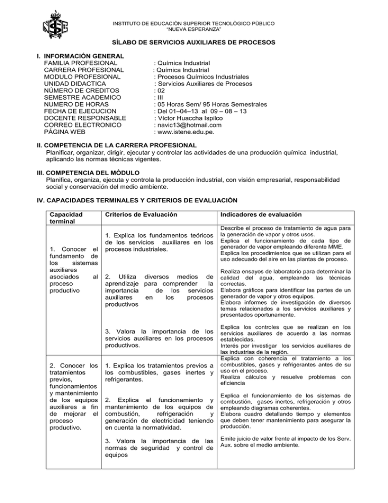 SÍLABO DE SERVICIOS AUXILIARES DE PROCESOS