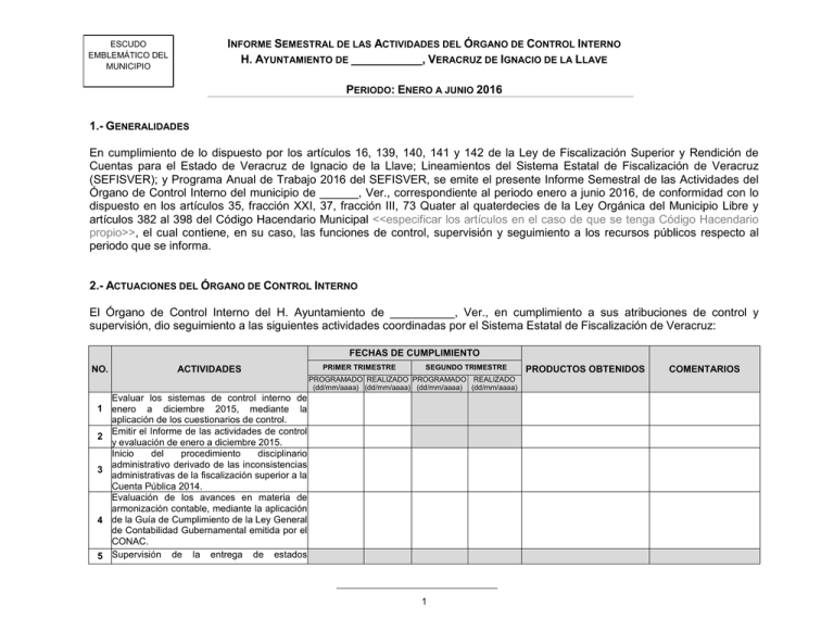 7. Informe Semestral De Las Actividades Del Rgano De Control Interno ...