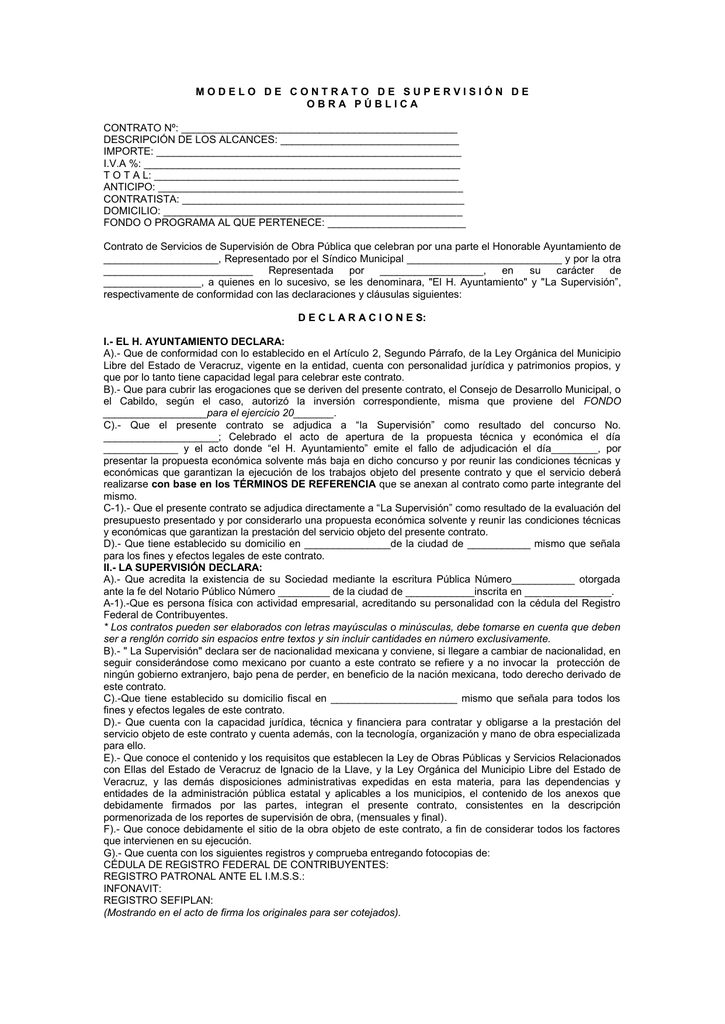Anexo 6b Modelo De Contrato De Supervisión De Obra Pública